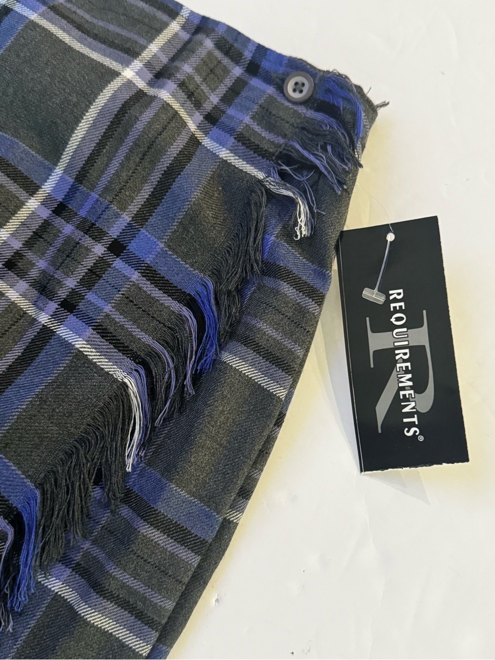 Requirements Grey & Blue Plaid Tartan Wrap Skirt w/ Fringe- size 14 - Picture 8 of 14